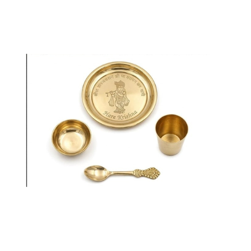 Pooja Thali Set with Katori, glass, spoon Brass (4 Pieces-brass) - Image 3