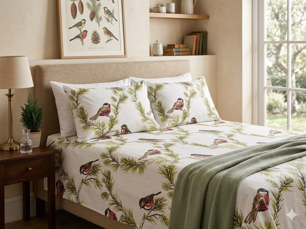Vrihyara Home Decor Cotton Bedsheet Flower and Bird Print