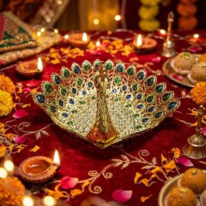 Golden Peacock Decorative Tray