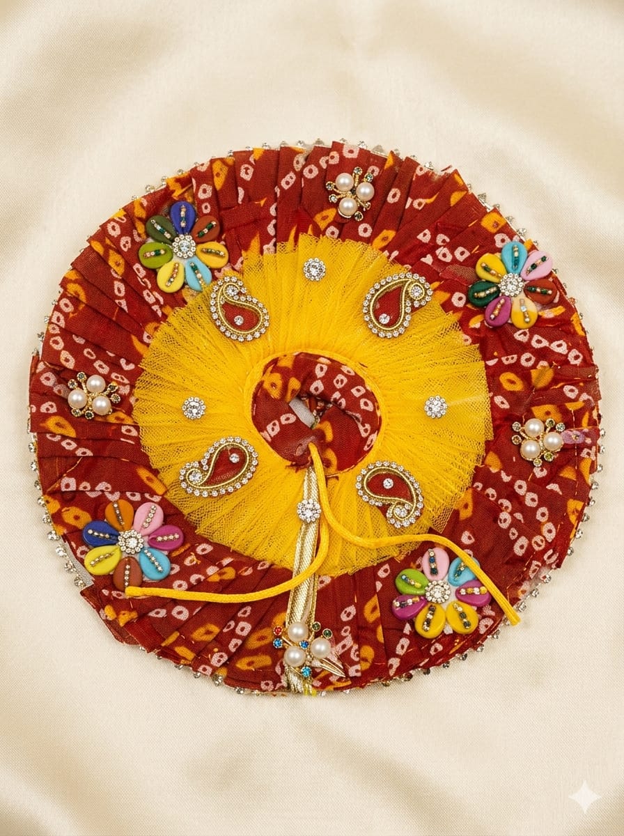 Kanhaji Poshak In Red & Yellow Bandhani Print - Image 2