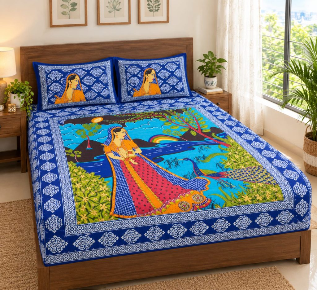 Rajasthani Folk Print Cotton Bedsheet